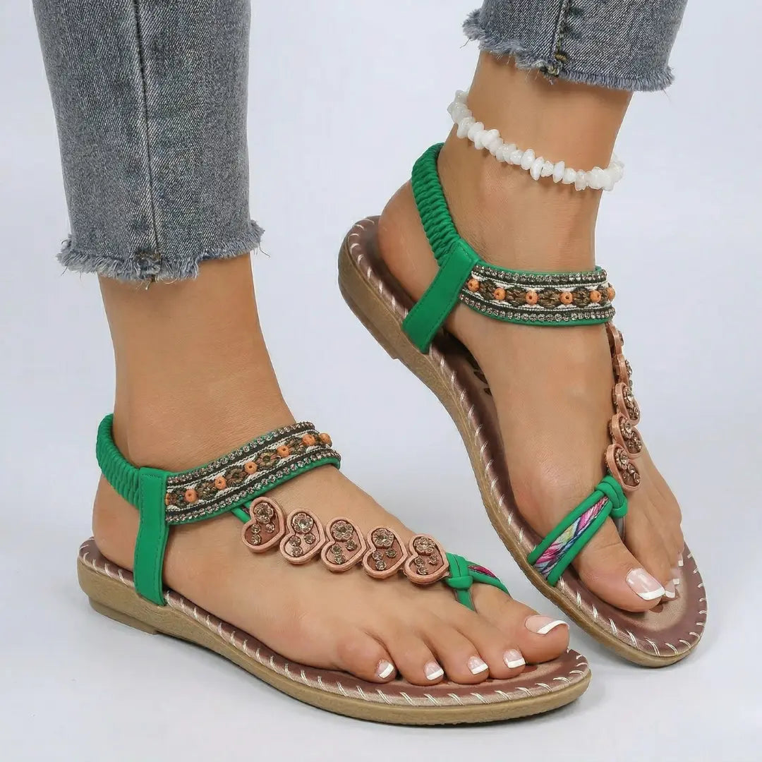 Sahara Bloom | Tribal Heart Beaded Flat Sandal
