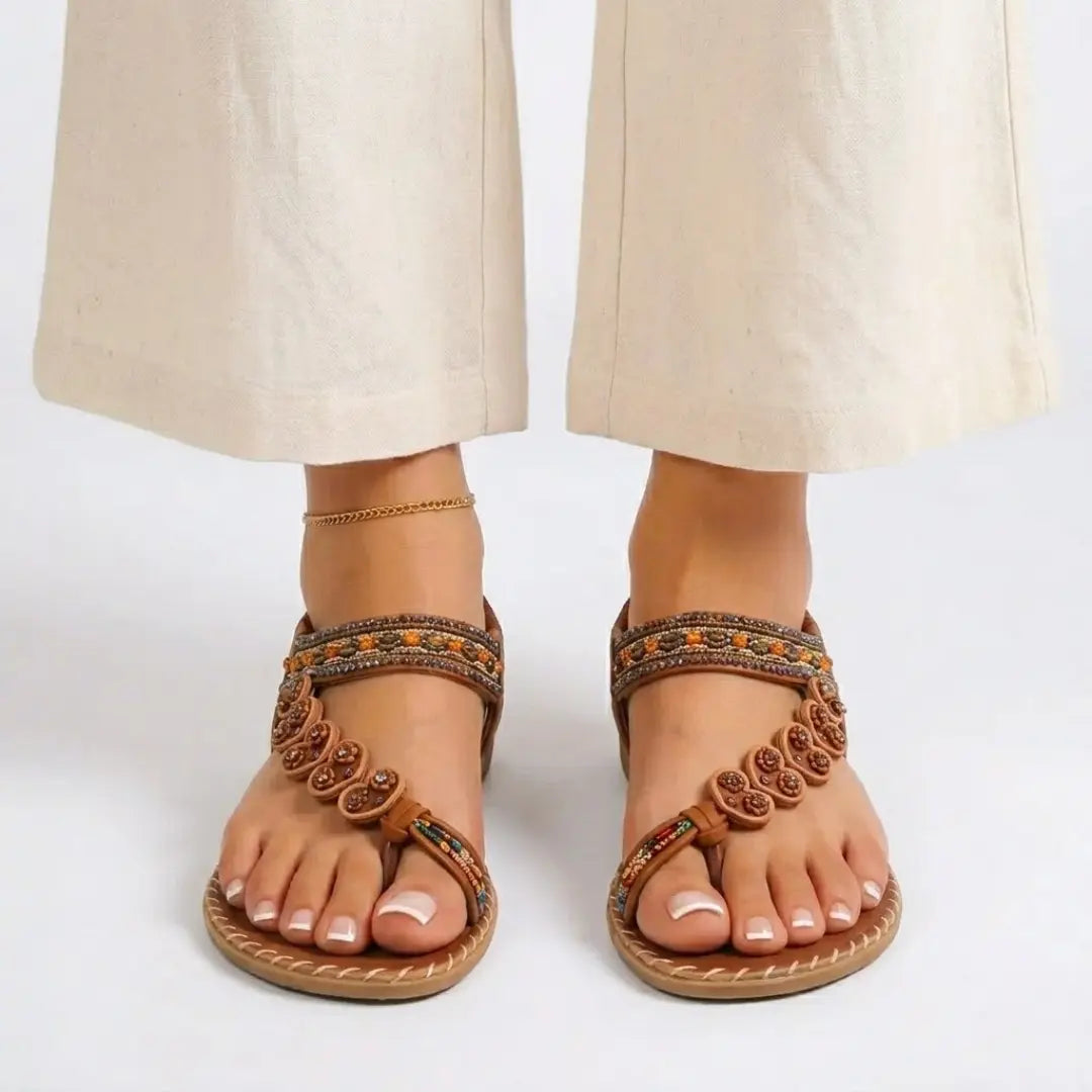Sahara Bloom | Tribal Heart Beaded Flat Sandal