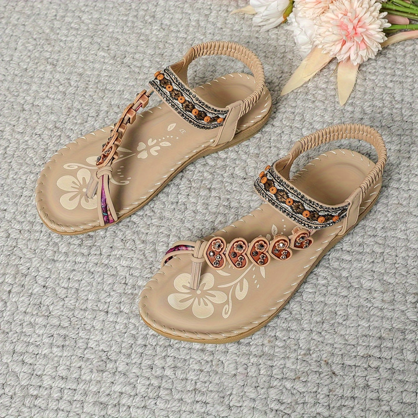 Sahara Bloom | Tribal Heart Beaded Flat Sandal