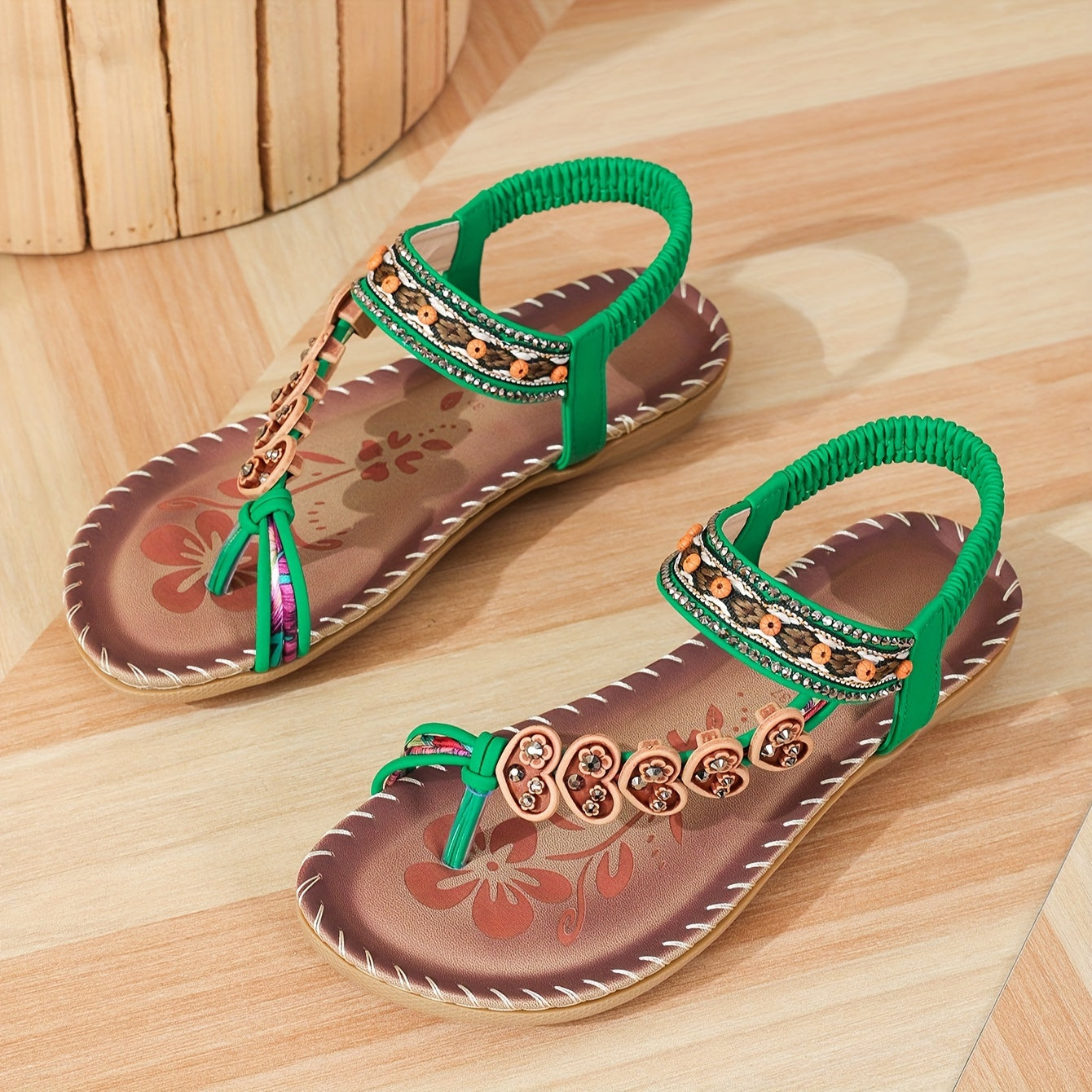 Sahara Bloom | Tribal Heart Beaded Flat Sandal
