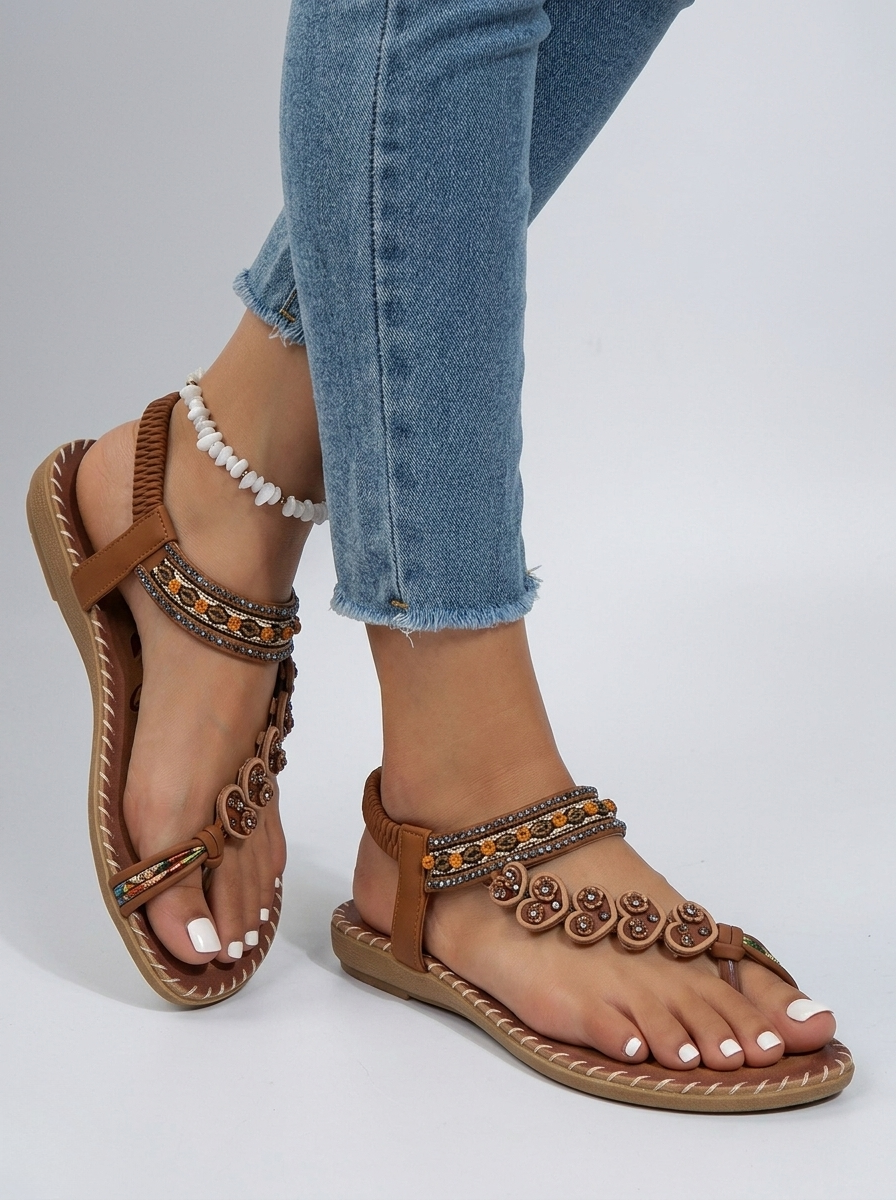 Sahara Bloom | Tribal Heart Beaded Flat Sandal